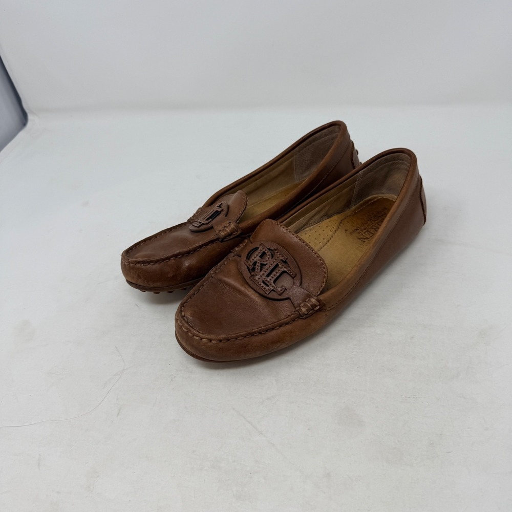 Lauren Ralph Lauren Leather Driving Loafers Cognac Brown RLL Logo Shoes Size 6 - Picture 11 of 11